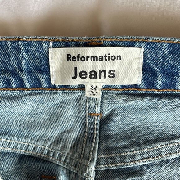 Reformation Cynthia High Rise Straight Long Jeans, Colorado Wash - Picture 9 of 13